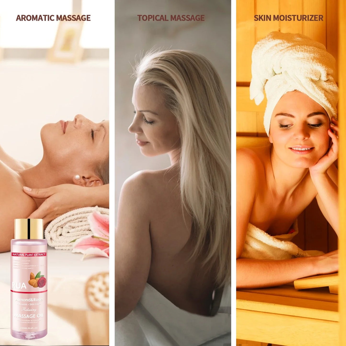 Massage Oil for Relaxing, Massage Oil for Joint Almond and Rose Massage Oils Moisturizing Body Oil for Men and Women 8.6 Fl.oz