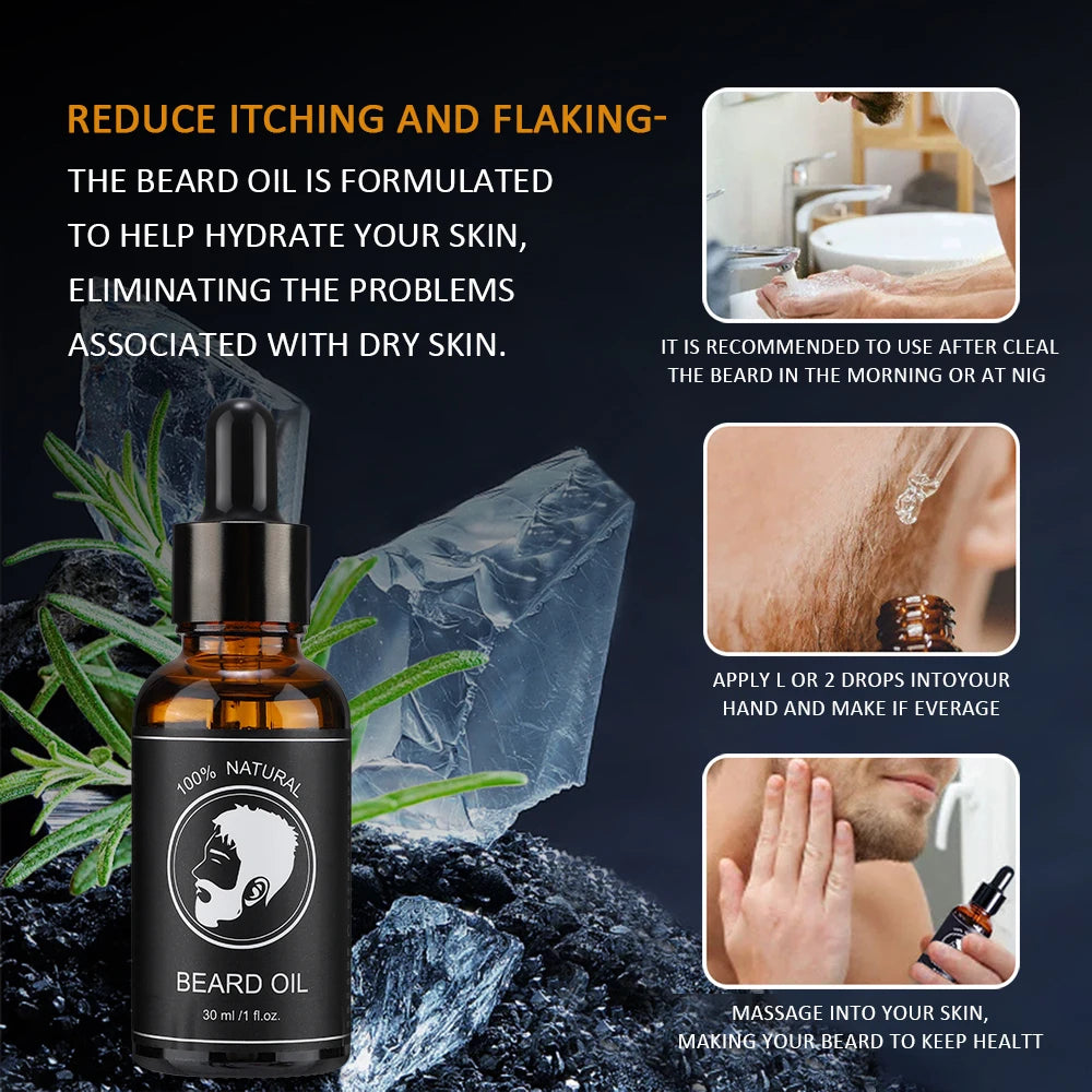 30ml Beard Oil For Men Deep Moisturizing Nourishing Beard Care Essence Oil Smooth Soften Shiny Anti-frizz Plant Beard Serum