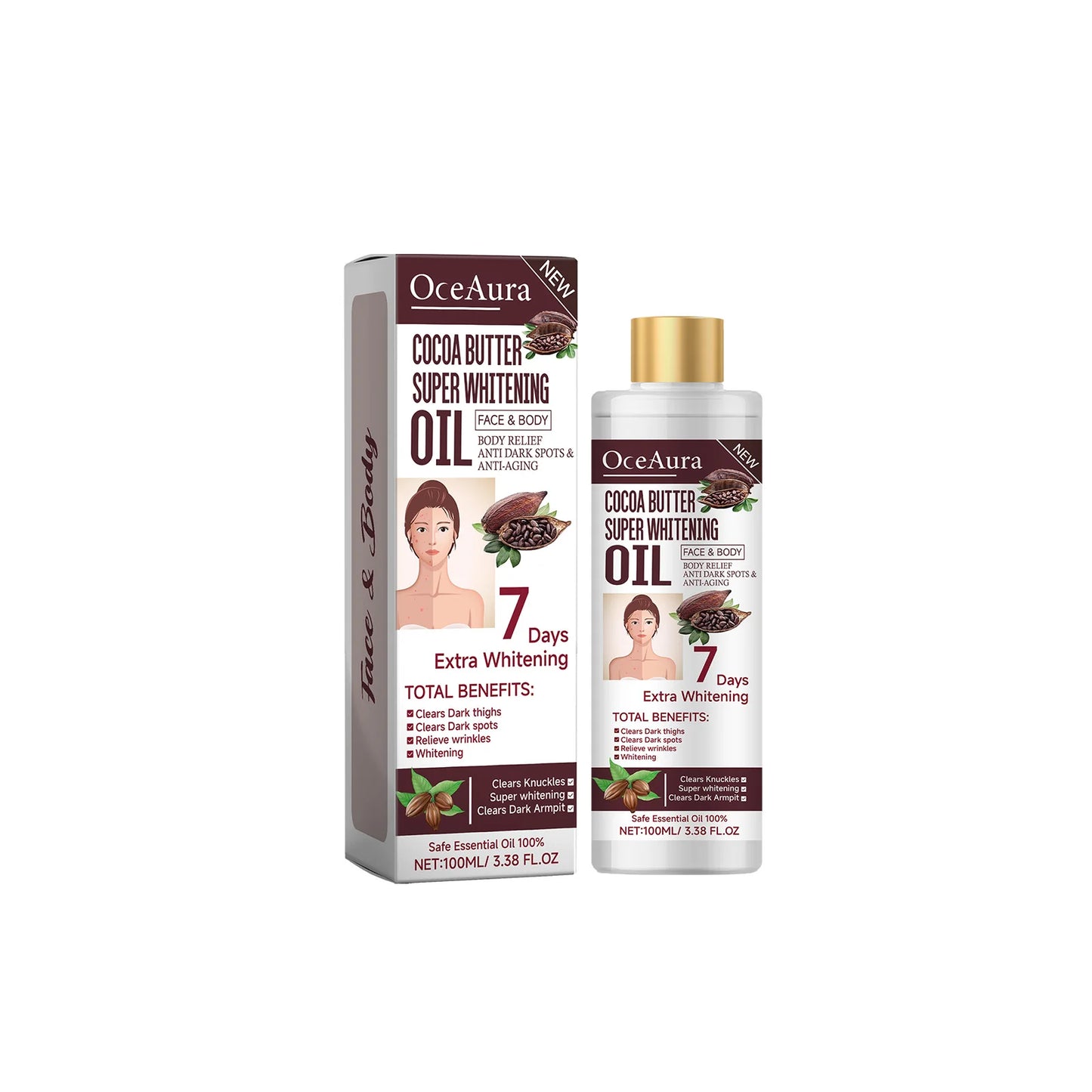 Body Whitening Oil 100ml Natural Organic Relaxing Muscle Hydrating SPA Aromatherapy Skin Brightening Smoothing Body Massage Oil