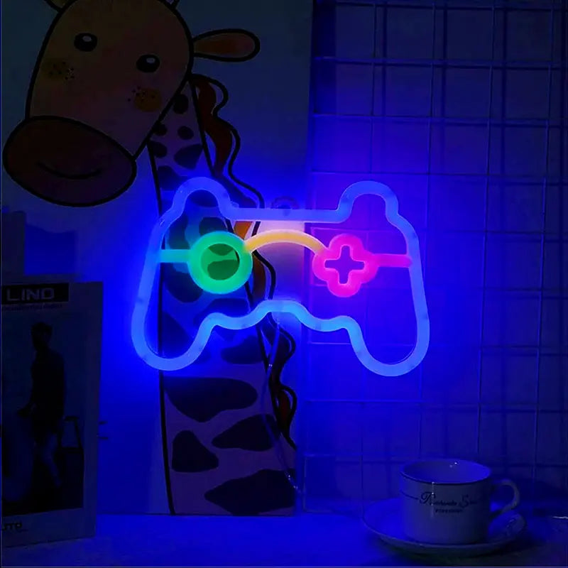 Gamer Neon Sign Lights, LED Game Controller Neon Sign for Gamer Room Decor, USB Or Battery Powered Gaming Neon Sign Table Lamp