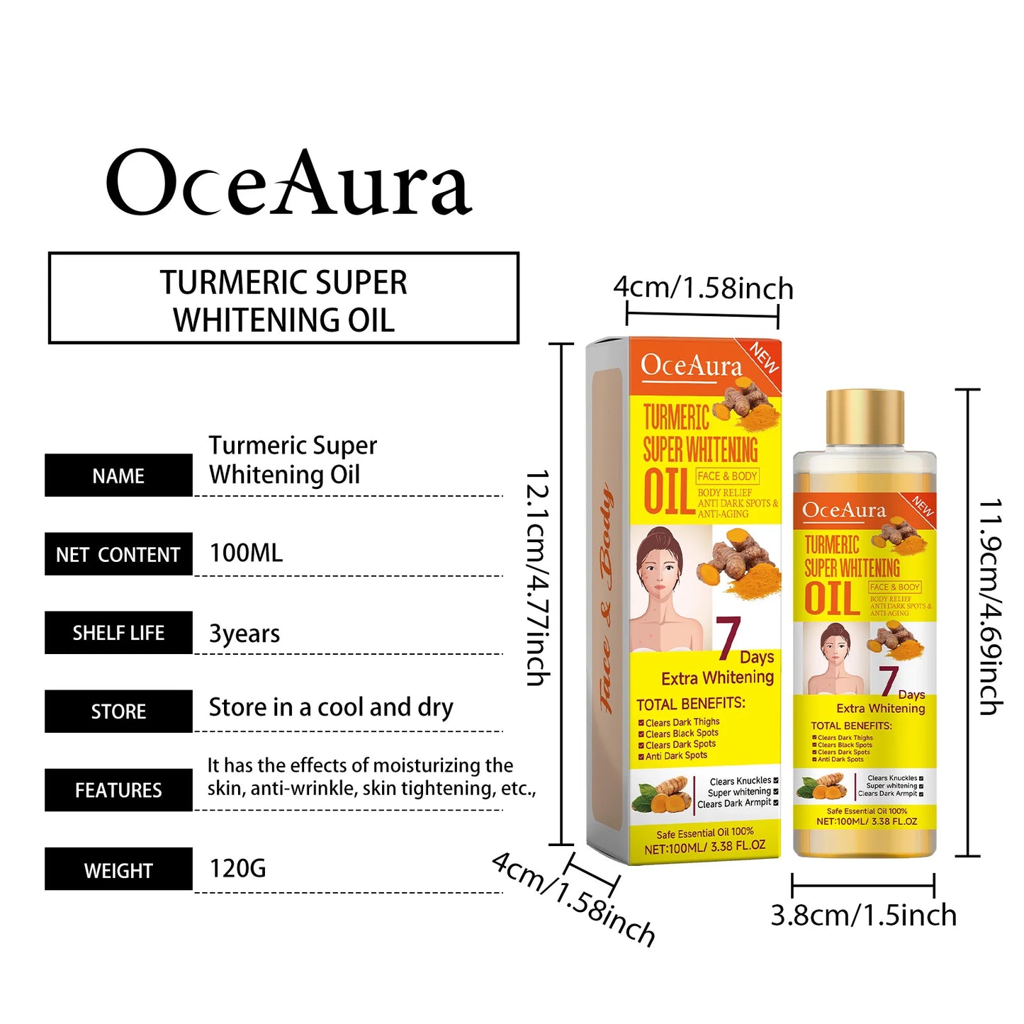 Body Whitening Oil 100ml Natural Organic Relaxing Muscle Hydrating SPA Aromatherapy Skin Brightening Smoothing Body Massage Oil