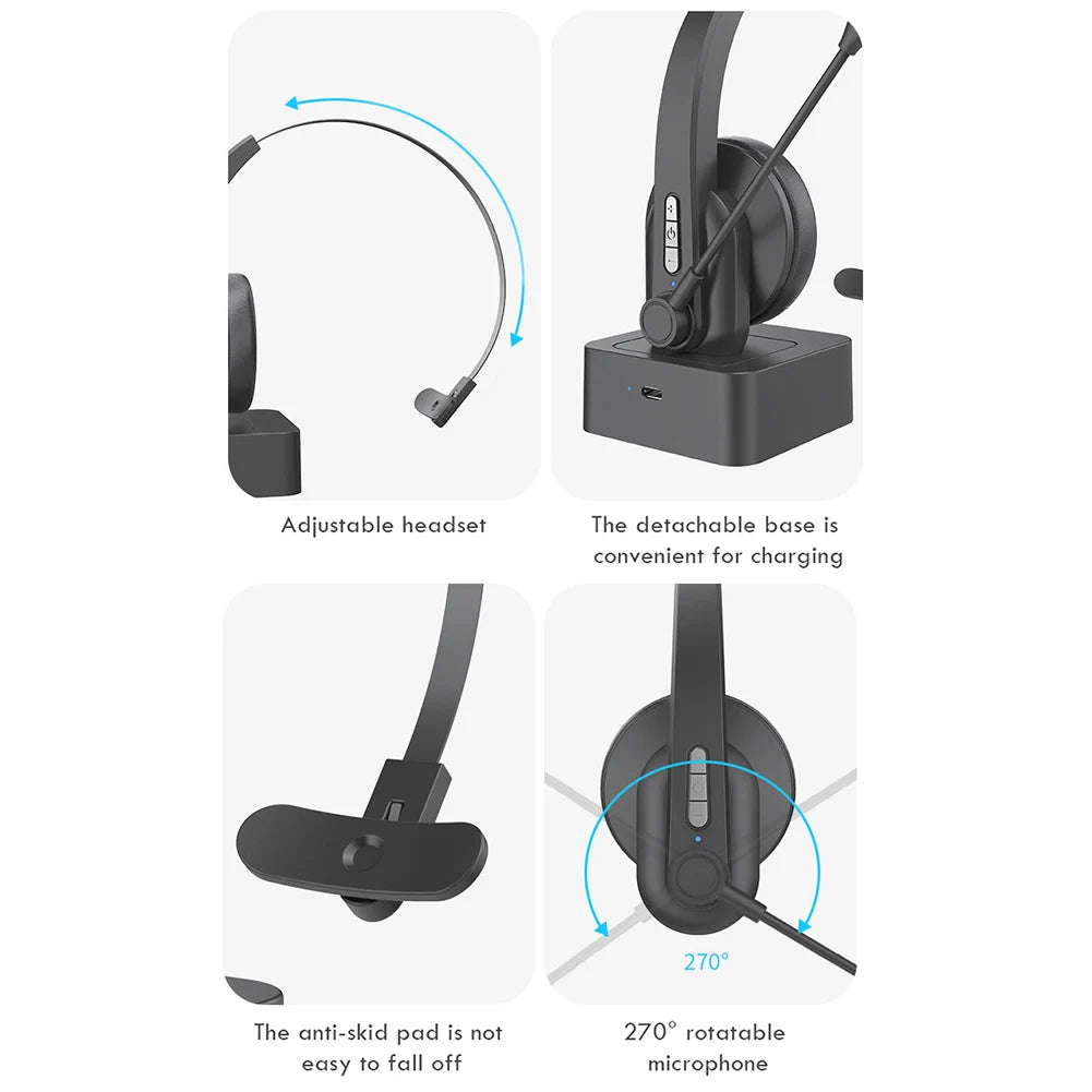 Wireless Telephone Headset for PC Laptop Call Center Office Computer Noise Canceling Customer Service Headphones with Microphone