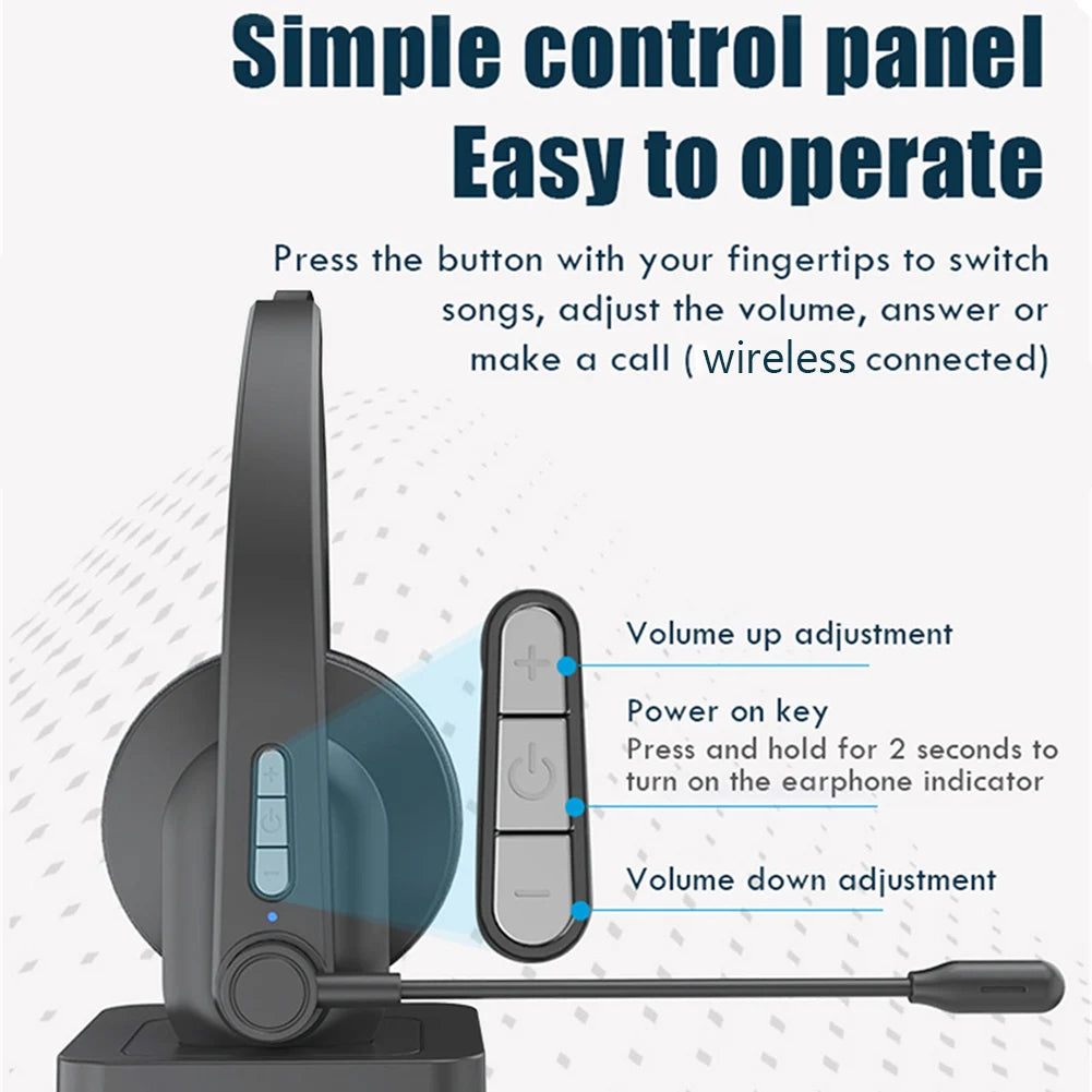 Wireless Telephone Headset for PC Laptop Call Center Office Computer Noise Canceling Customer Service Headphones with Microphone