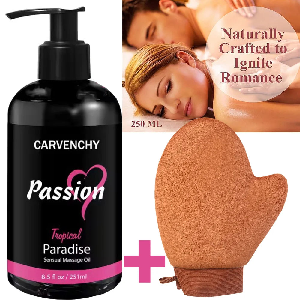 8.5 OZ Passion Sensual Jojoba Oil Natural Body Massage Oil for Couples Relaxing Perfect Glide & Smooth Skin, Tropical Paradise