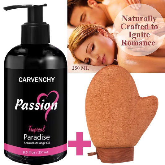 8.5 OZ Passion Sensual Jojoba Oil Natural Body Massage Oil for Couples Relaxing Perfect Glide & Smooth Skin, Tropical Paradise