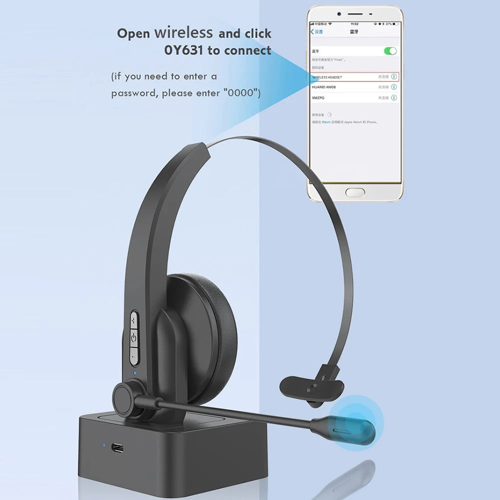 Wireless Telephone Headset for PC Laptop Call Center Office Computer Noise Canceling Customer Service Headphones with Microphone