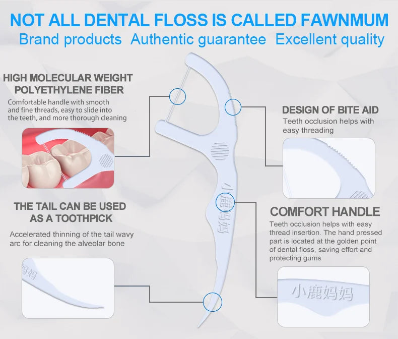 Fawnmum 50/100pcs Double Line Dental Floss Toothpicks Fresh Breath Dental Flosser Disposable Floss Stick For Oral Care