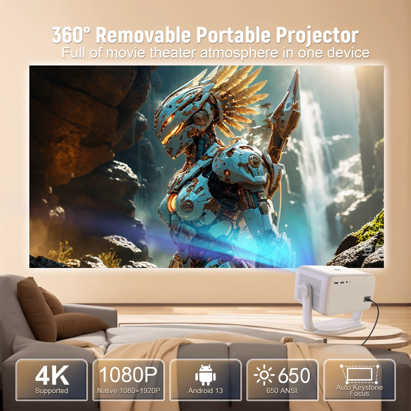 TP350 Netflix Certification Projector 4K Android 13 Native Wifi6 BT5.2 1080P 650ANSI Portable Projector Auto Keystone Correction