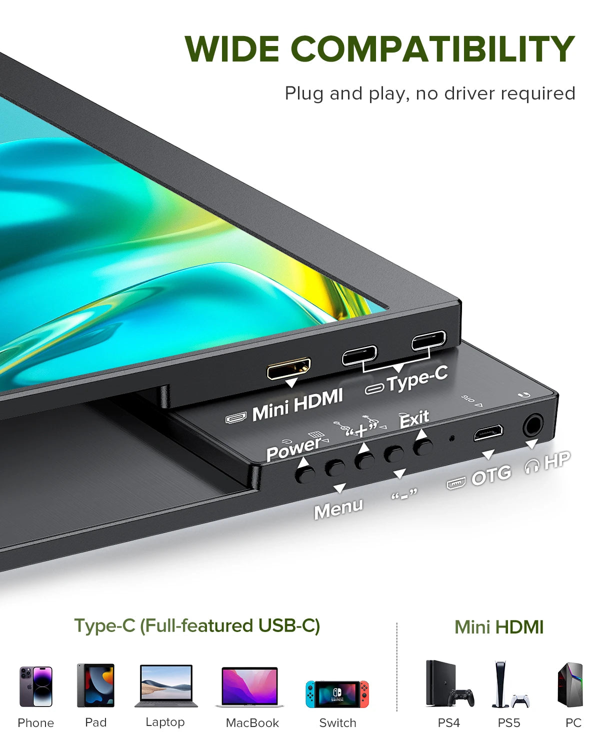 UPERFECT 14" 2K Portable Monitor Ultra Slim Laptop Second Gaming Screen 2160 * 1440 QHD PC External Display With Dual Speakers