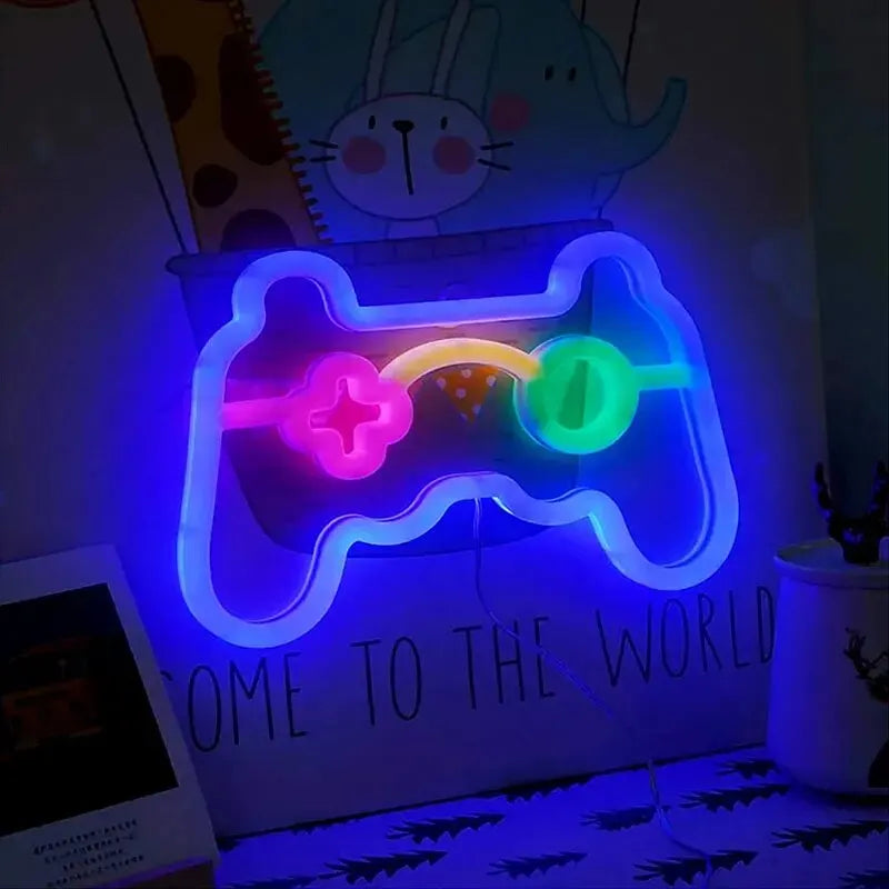Gamer Neon Sign Lights, LED Game Controller Neon Sign for Gamer Room Decor, USB Or Battery Powered Gaming Neon Sign Table Lamp