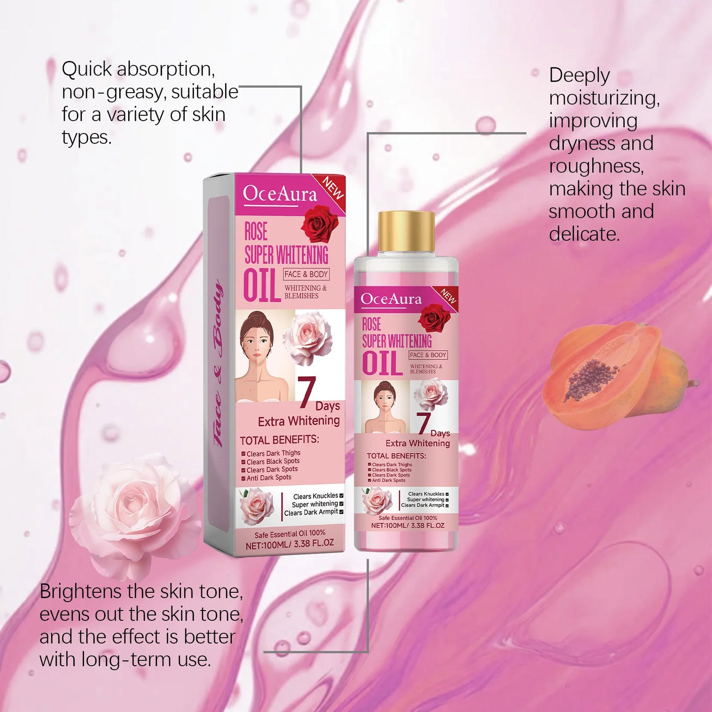 Body Whitening Oil 100ml Natural Organic Relaxing Muscle Hydrating SPA Aromatherapy Skin Brightening Smoothing Body Massage Oil