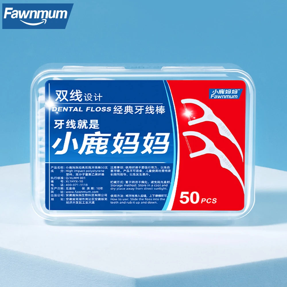 Fawnmum 50/100pcs Double Line Dental Floss Toothpicks Fresh Breath Dental Flosser Disposable Floss Stick For Oral Care