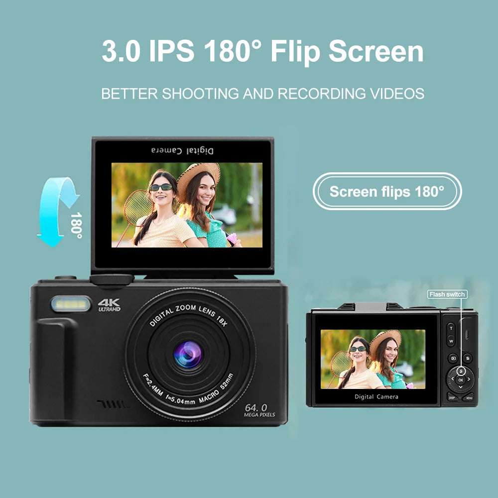 Digital Camera 4K 48MP 3.0 Inch Rotatable Screen 18X Digital Zoom WiFi Video Camcorder Vlog Recorder YouTub Webcam Cameras