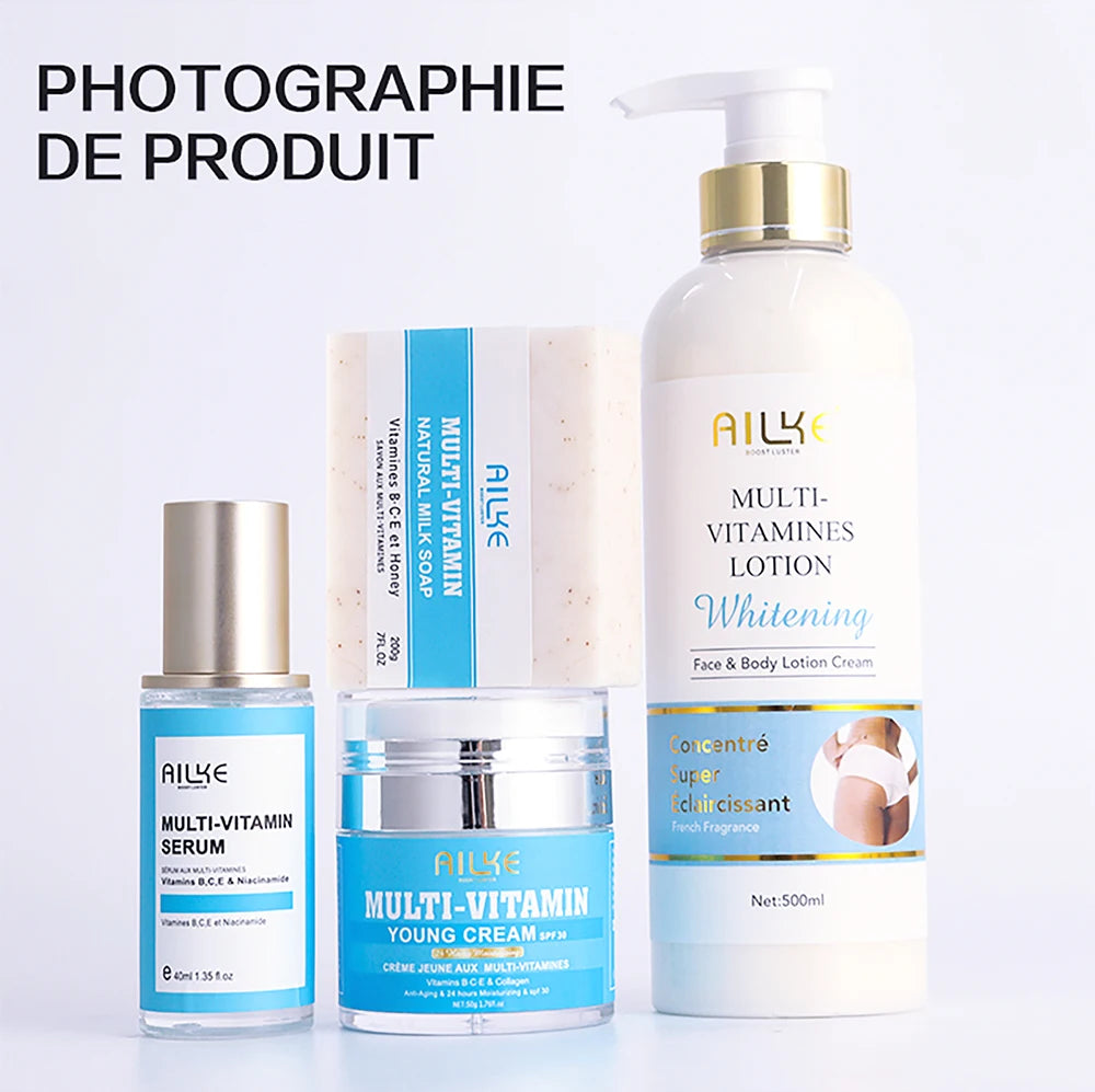 AILKE Multi-Vitamin Lightening Skin Set, Reduce Blemish, Absorbs Quickly Moisturizes with Vitamins B/C/E, Rejuvenates Skin