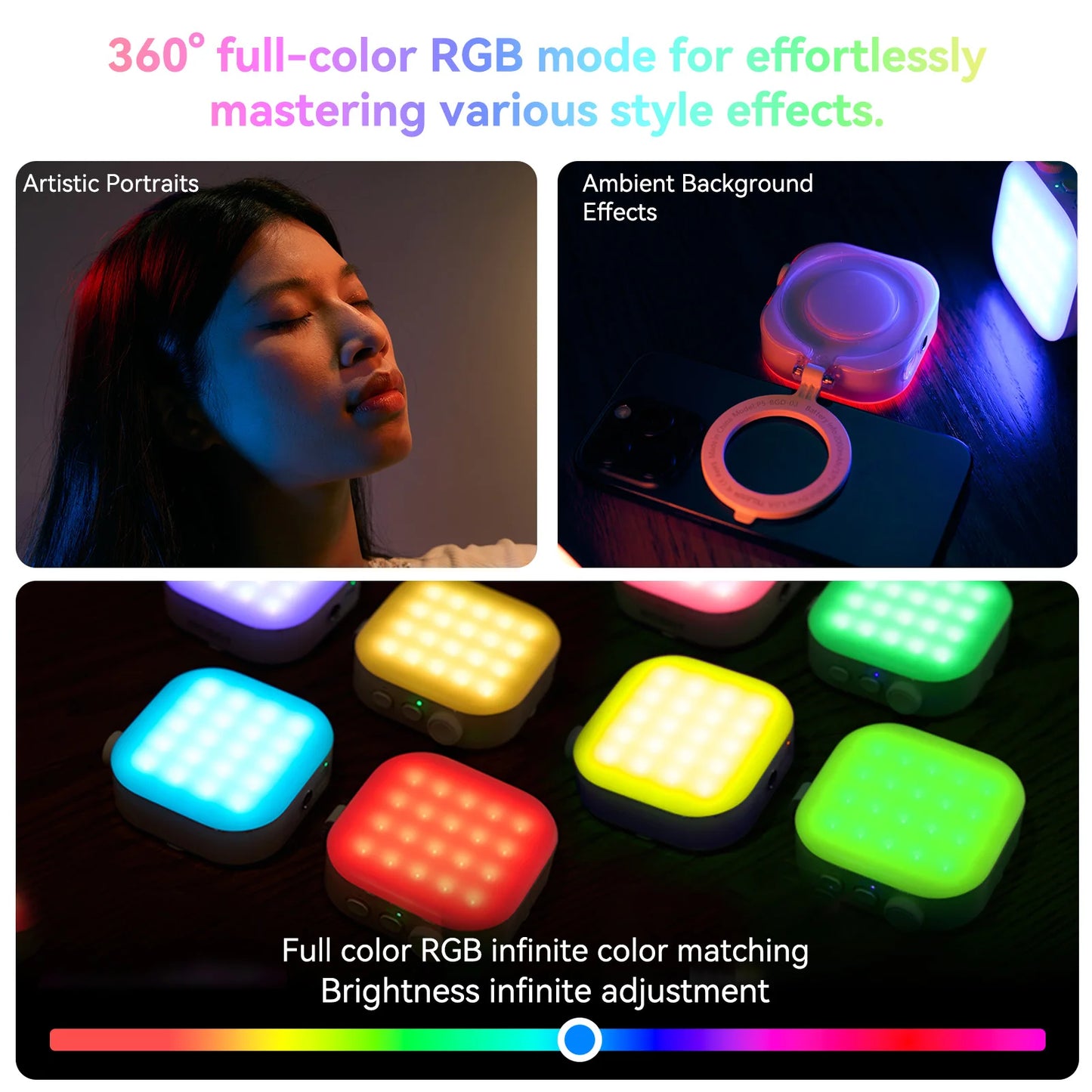 TELESIN Selfie Light Photography Lamp For IPhone IPad Mobile Phone Laptop Photo Clip Colorful Magnetic Fill Light 60 LED