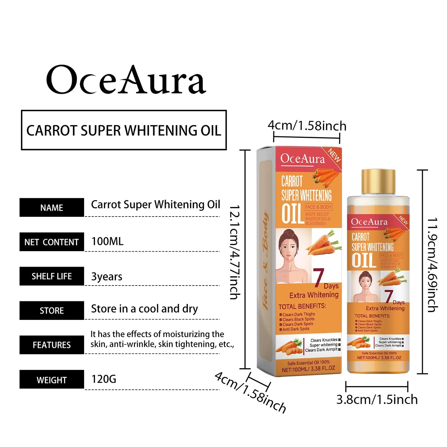 Body Whitening Oil 100ml Natural Organic Relaxing Muscle Hydrating SPA Aromatherapy Skin Brightening Smoothing Body Massage Oil