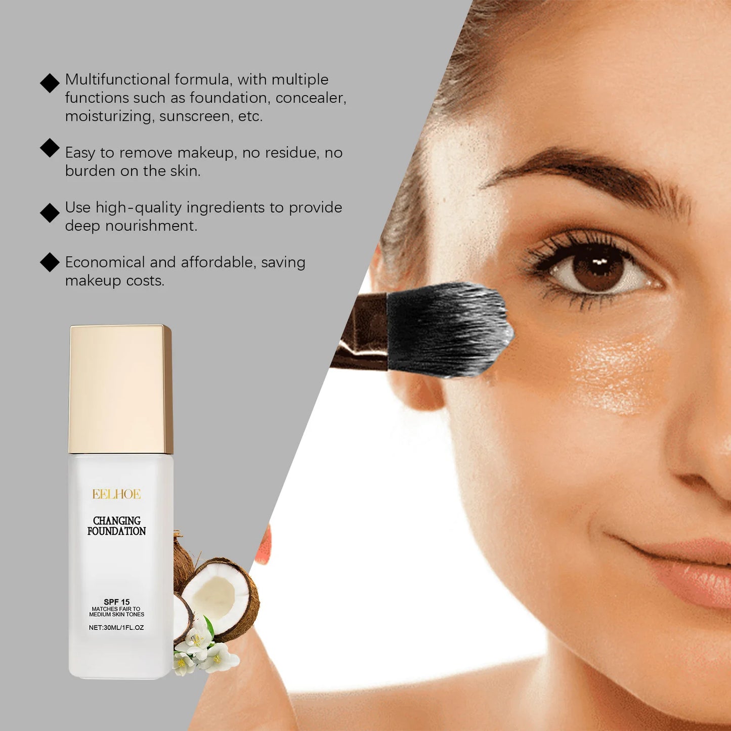EELHOE Color Changing Foundation Liquid Waterproof Contour Concealer Soft Matte Long Lasting Hydrating Foundation Base Cosmetics