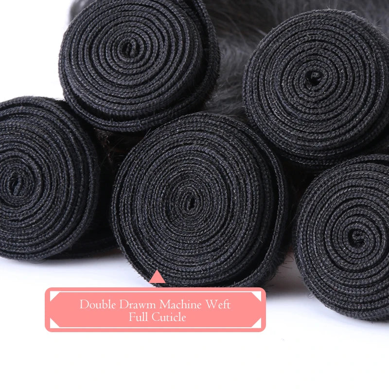 HDWIGS Human Hair Bundles for Women Straight Raw Virgin Human Hair Weave Double Drawn One Donor Hair Weft Natural Color Hair