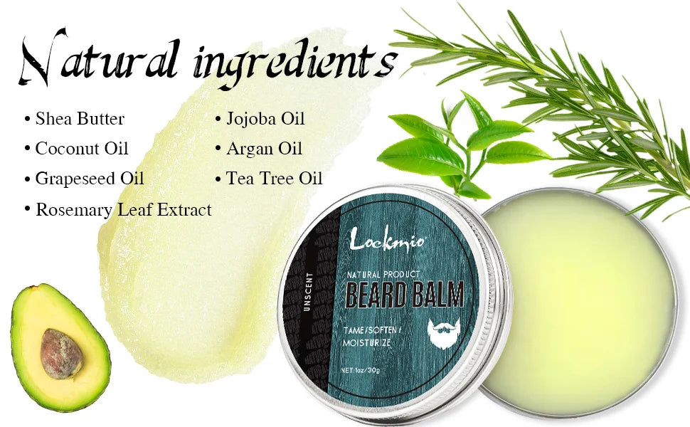 5pcs/set Beard Oil Balm for Men Beards Moisturizing Care Essential Oil for Promote Healthy Beards Growth Beard Styling Tool Kit