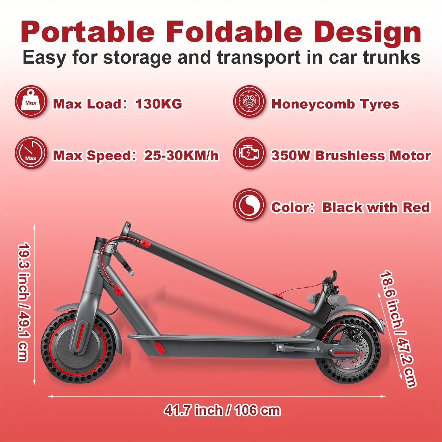 Electric Scooter HT-T4 PRO 36V 10AH Battery 350W Motor 8.5 Inch Honeycomb Tire 19Mph & 23Miles Dual Braking For Adults