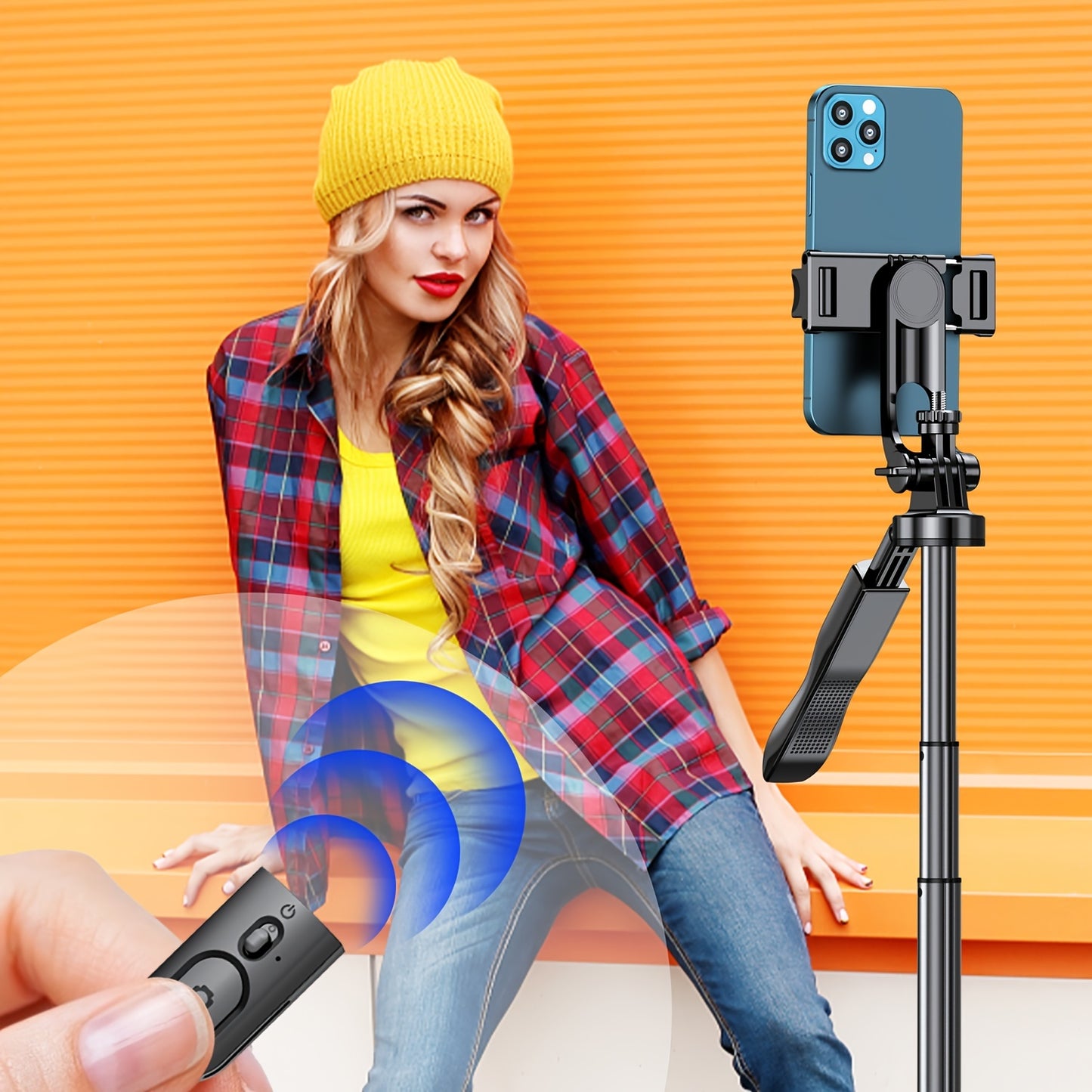 61" Selfie Stick Tripod, All In One Extendable Phone Tripod Stand With Wireless Remote 360° Rotation For IPhone And Android Phone Selfies, Video Recording, Vlogging, Live Streaming, Aluminum, black