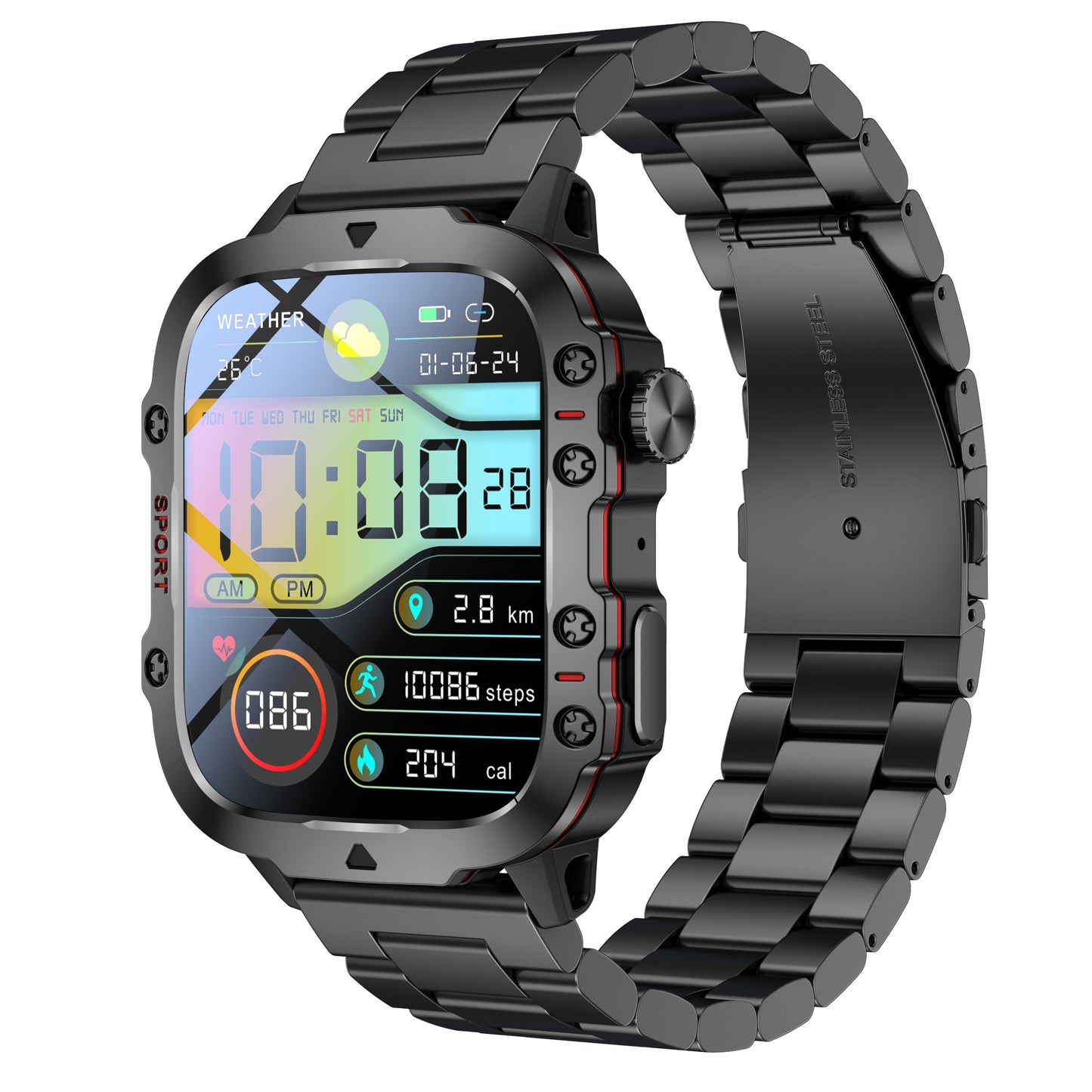 Tactical Outdoor Smartwatch (Answer/Make Calls), 1.96'' Smart Watch For IPhone And Android Phones, Waterproof Sport Watch With Lock-Screen/100+Sport Modes/Long Battery Life/Weather Forecast/Alarm Clock/ Good Gifts For Sportsm