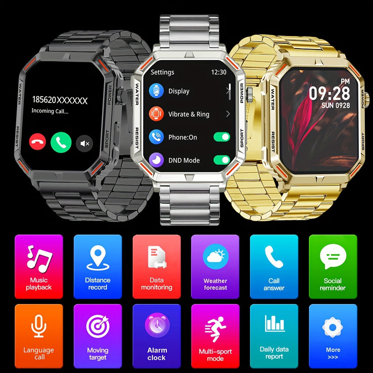 1.96inch Ultra-Slim Smartwatch for Men and Women - Wireless Call Making, Answering, Rejecting, Full Touch Screen, Heart Rate Monitor, Fitness Tracker, Compatible with Android and iPhone Phones