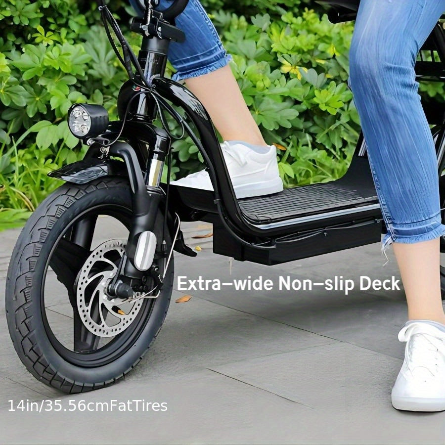 CAROMA 500W Electric Scooter For Adults, 48V Battery, 25 Miles Long Range, 20MPH Top Speed, 3 Speed Modes, 300lbs Max Load, With Shock-Absorbing Seat & Removable Basket, Easy To Assemble, Portable Adult Commuter Scooter