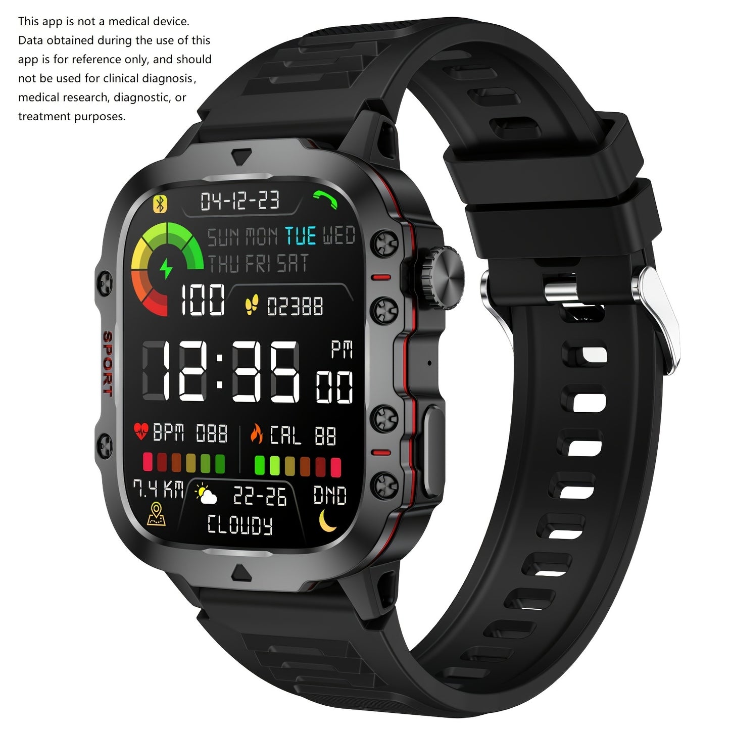 Tactical Outdoor Smartwatch (Answer/Make Calls), 1.96'' Smart Watch For IPhone And Android Phones, Waterproof Sport Watch With Lock-Screen/100+Sport Modes/Long Battery Life/Weather Forecast/Alarm Clock/ Good Gifts For Sportsm