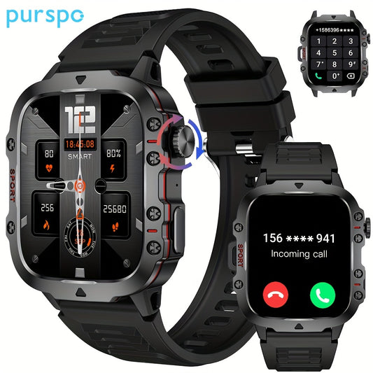 Tactical Outdoor Smartwatch (Answer/Make Calls), 1.96'' Smart Watch For IPhone And Android Phones, Waterproof Sport Watch With Lock-Screen/100+Sport Modes/Long Battery Life/Weather Forecast/Alarm Clock/ Good Gifts For Sportsm