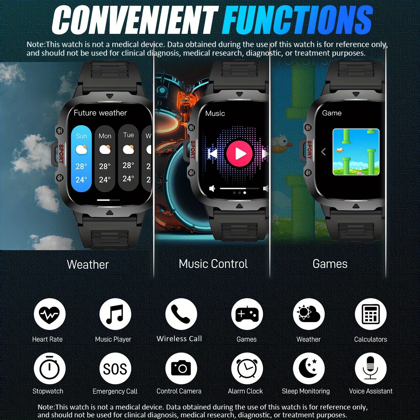 Tactical Outdoor Smartwatch (Answer/Make Calls), 1.96'' Smart Watch For IPhone And Android Phones, Waterproof Sport Watch With Lock-Screen/100+Sport Modes/Long Battery Life/Weather Forecast/Alarm Clock/ Good Gifts For Sportsm