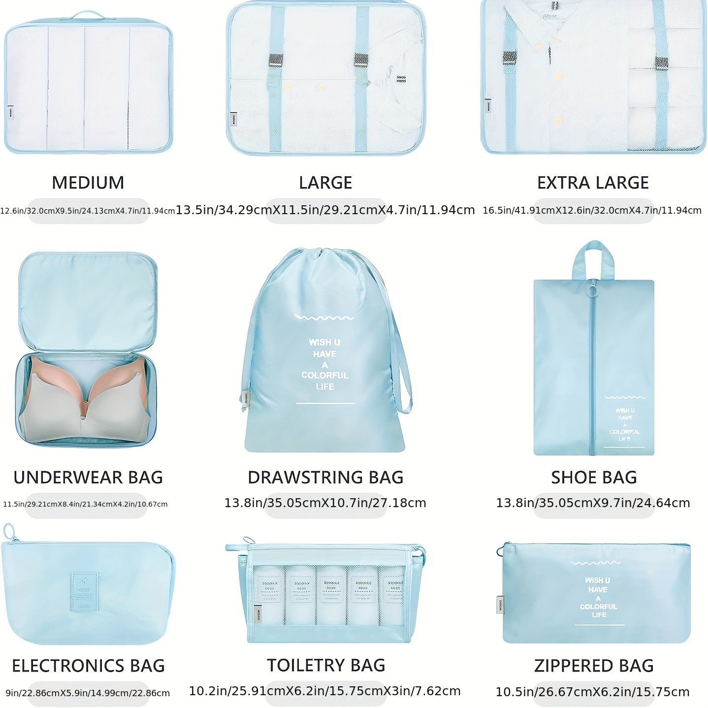 9 Set Packing Cubes with Shoe Bag & Electronics Bag - Luggage Organizers Suitcase Travel Accessories Baskets, Bins & Containers