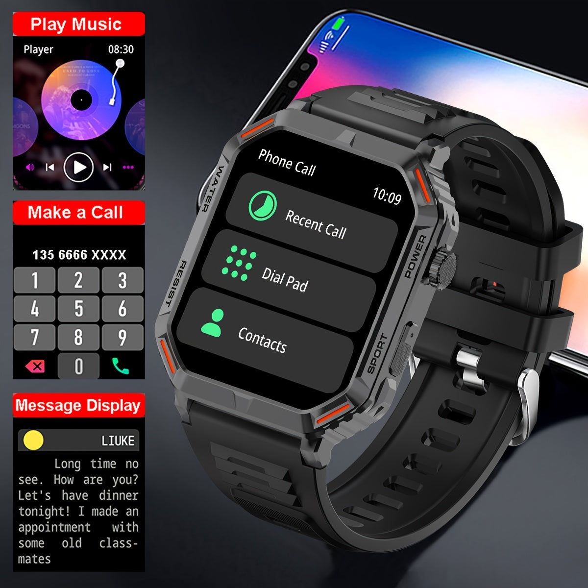 1.96inch Ultra-Slim Smartwatch for Men and Women - Wireless Call Making, Answering, Rejecting, Full Touch Screen, Heart Rate Monitor, Fitness Tracker, Compatible with Android and iPhone Phones