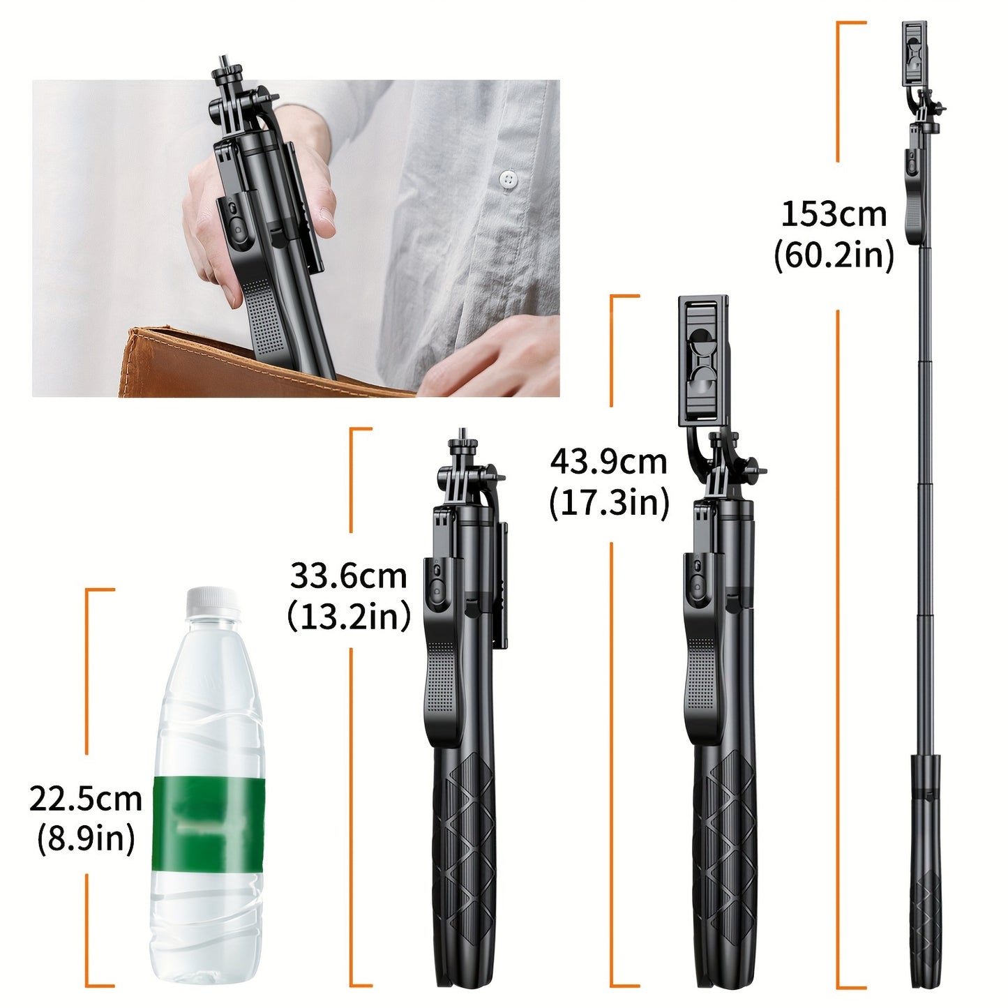 61" Selfie Stick Tripod, All In One Extendable Phone Tripod Stand With Wireless Remote 360° Rotation For IPhone And Android Phone Selfies, Video Recording, Vlogging, Live Streaming, Aluminum, black